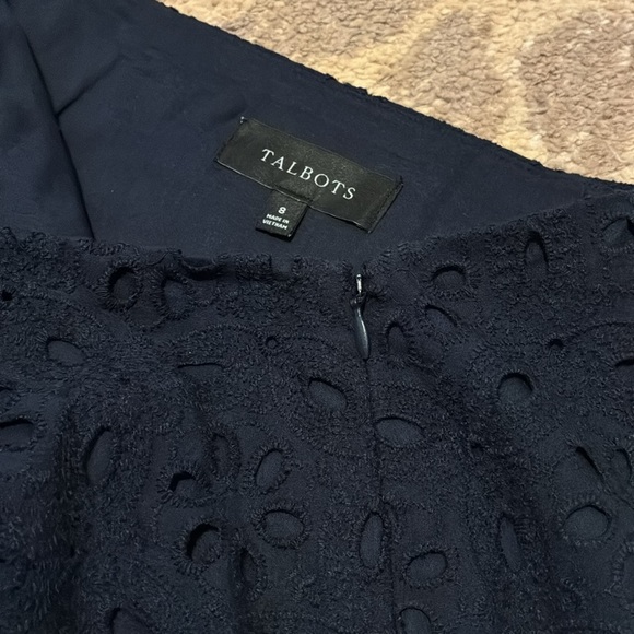 Talbots Navy Blue 100% Cotton Scalloped Skirt - Picture 4 of 5